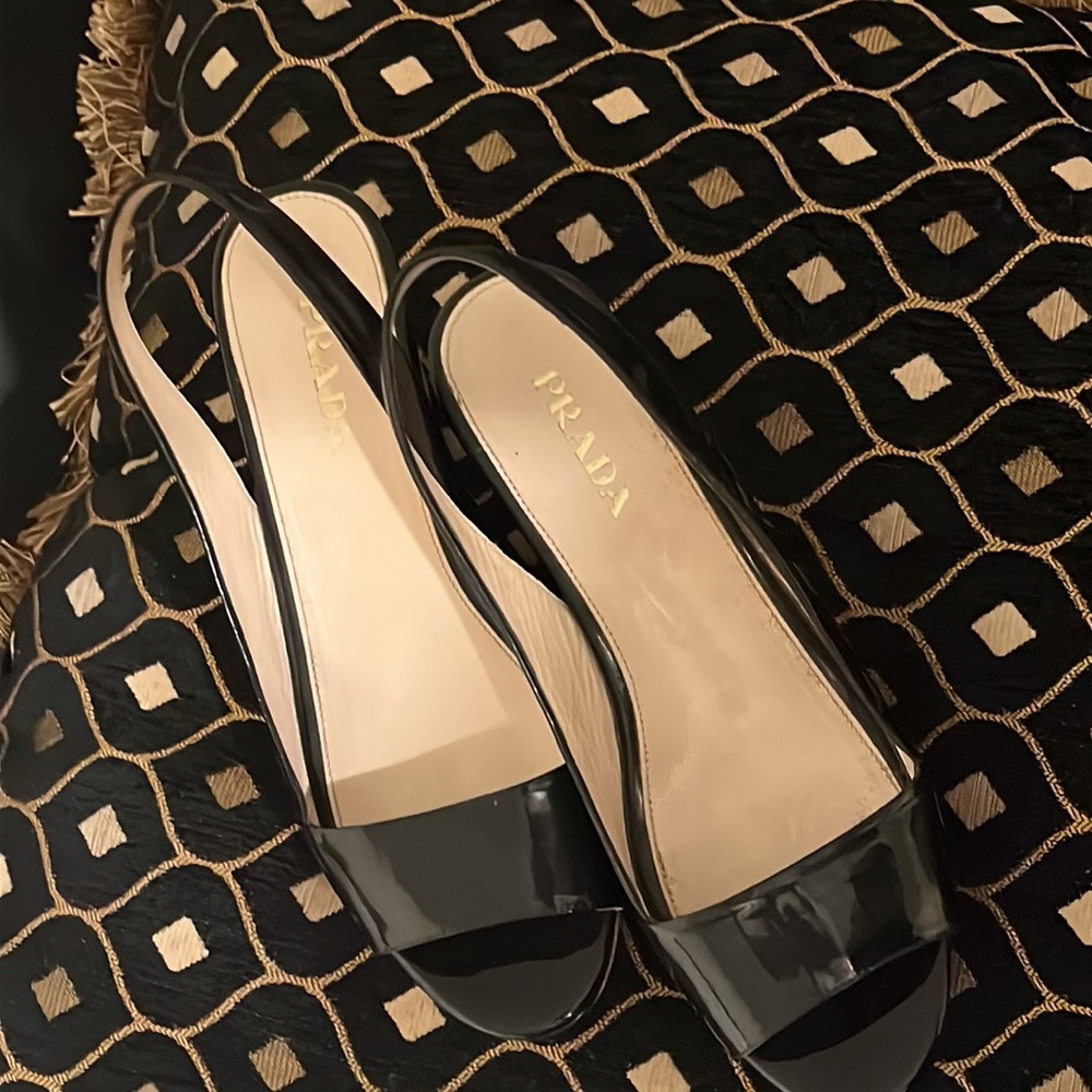Prada Cream and Black Wedges